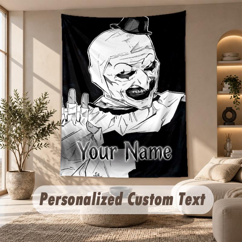 Tapestry Custom Name Text, Wall Hanging Tapestry Home Room DecorTerrifier Art the Clown