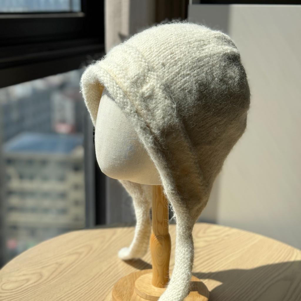 New Large Head Circumference Hat for Women Autumn and Winter Windproof Woolen Hat with Straps Ear Protection Hat Warm Knitted Hat Trendy