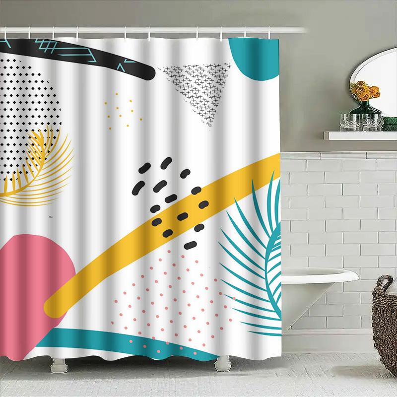 Modern Retro Style Bath Shower Curtain With Geometric Patterns Perfect For Bathroom Decor