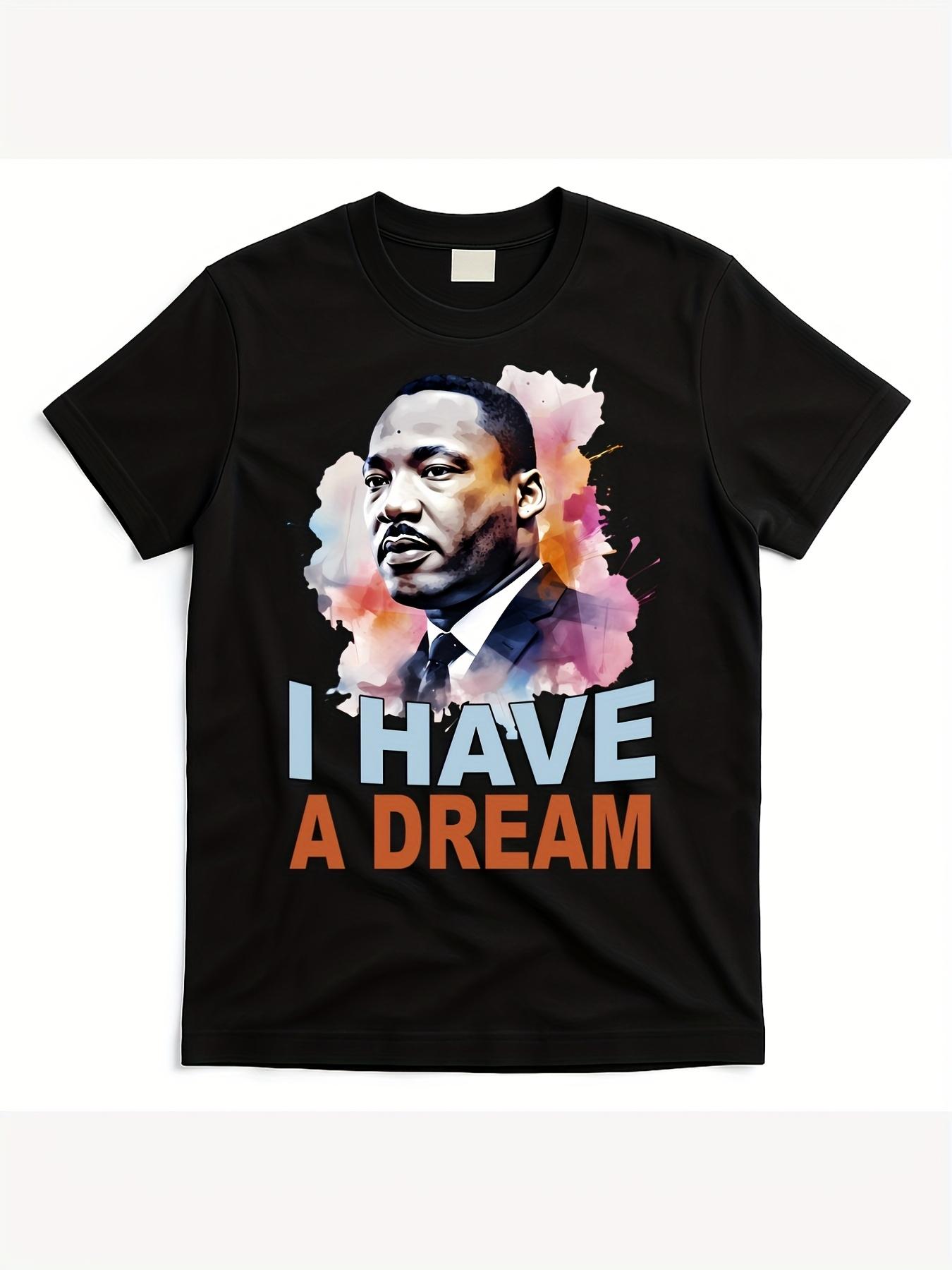 Mens Martin Luther King Jr Day TShirt Portrait of a Black Civil Rights Leader and I Have a Dream Speech Pattern Tshirt for M M