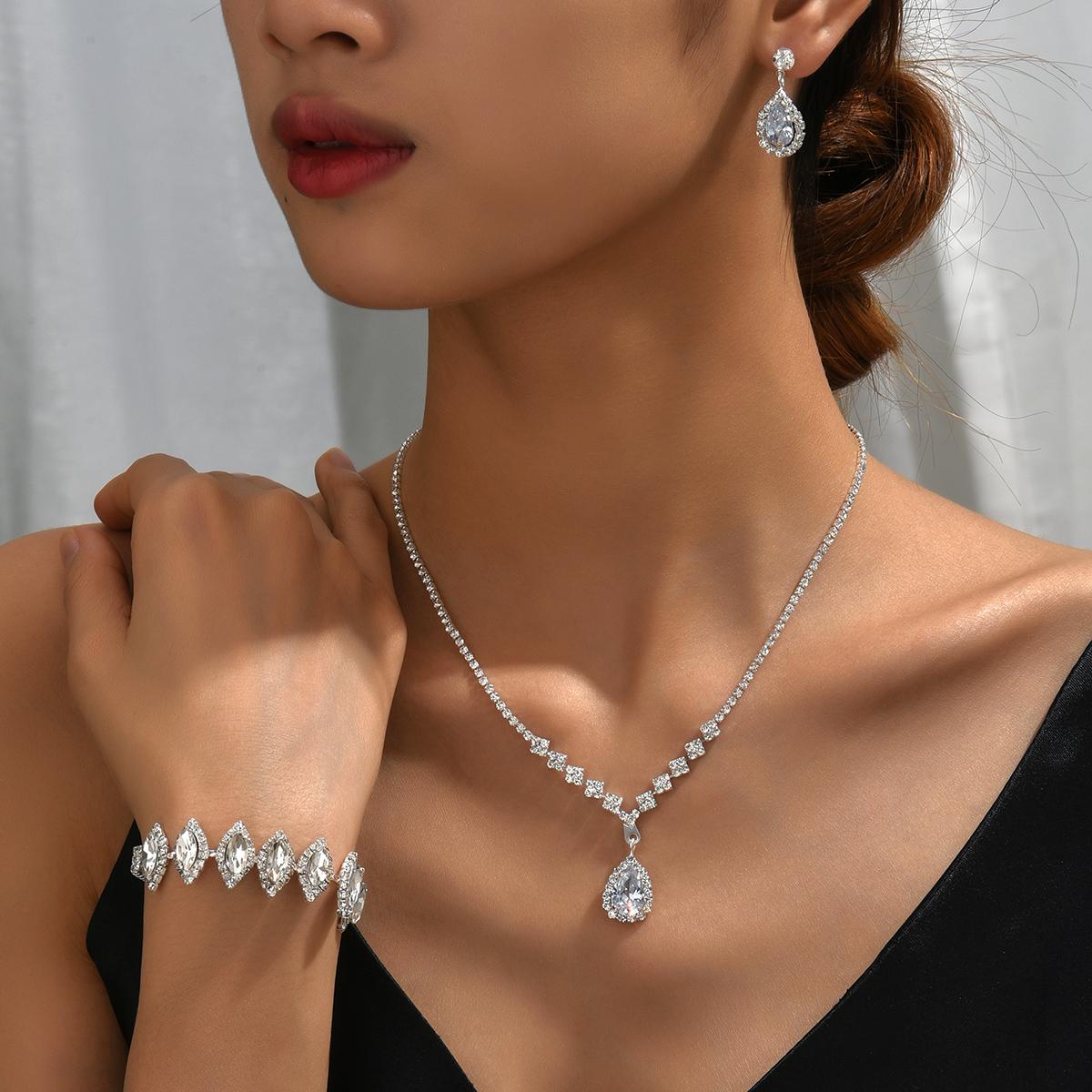 

4 шт. Женские модные медные цепочки-коготь с каплями воды, ожерелье, серьги, браслет, комплект ювелирных изделий, свадебный банкет, вечеринка, праздничный подарок