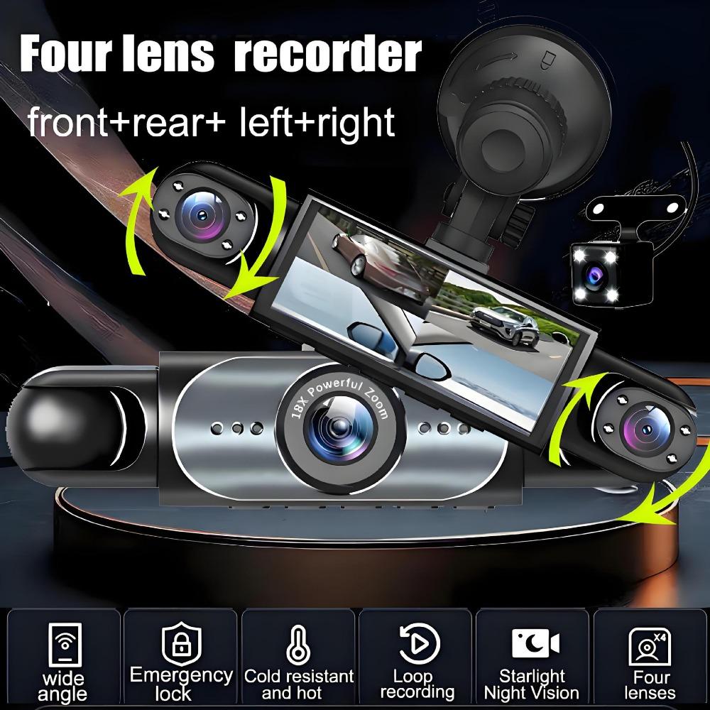 Dashcam a 4 Lenti: Registrazione HD 1080P (Anteriore, Posteriore, Sinistra, Destra) & Vista posteriore