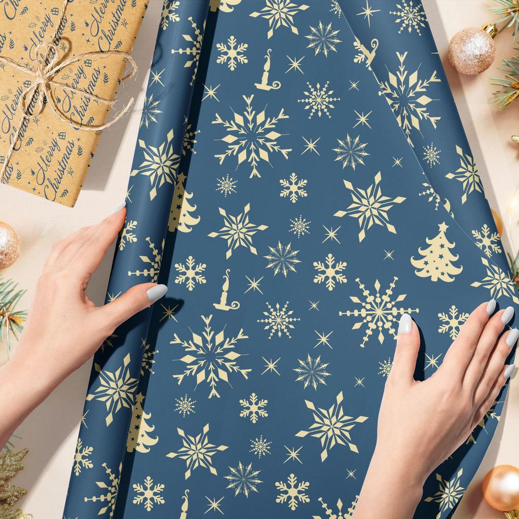 12 Sheets/set Christmas Wrapping Paper Reindeer Snowflakes Christmas Tree Pattern Kraft Paper Festival Gift Decorative Paper