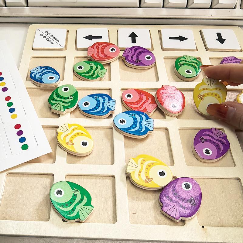 Non-Toxic Wooden Montessori Toys Children'S Logical Thinking Training Direction Color Cognition Educational Battle Battle Board Game Toys