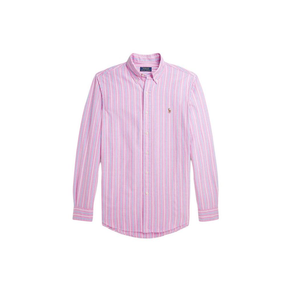 Polo Ralph Lauren SS24 Striped Logo Long Sleeve Point Collar Button Down Shirt Men Shirts Pink MNPOWOV16823518-650