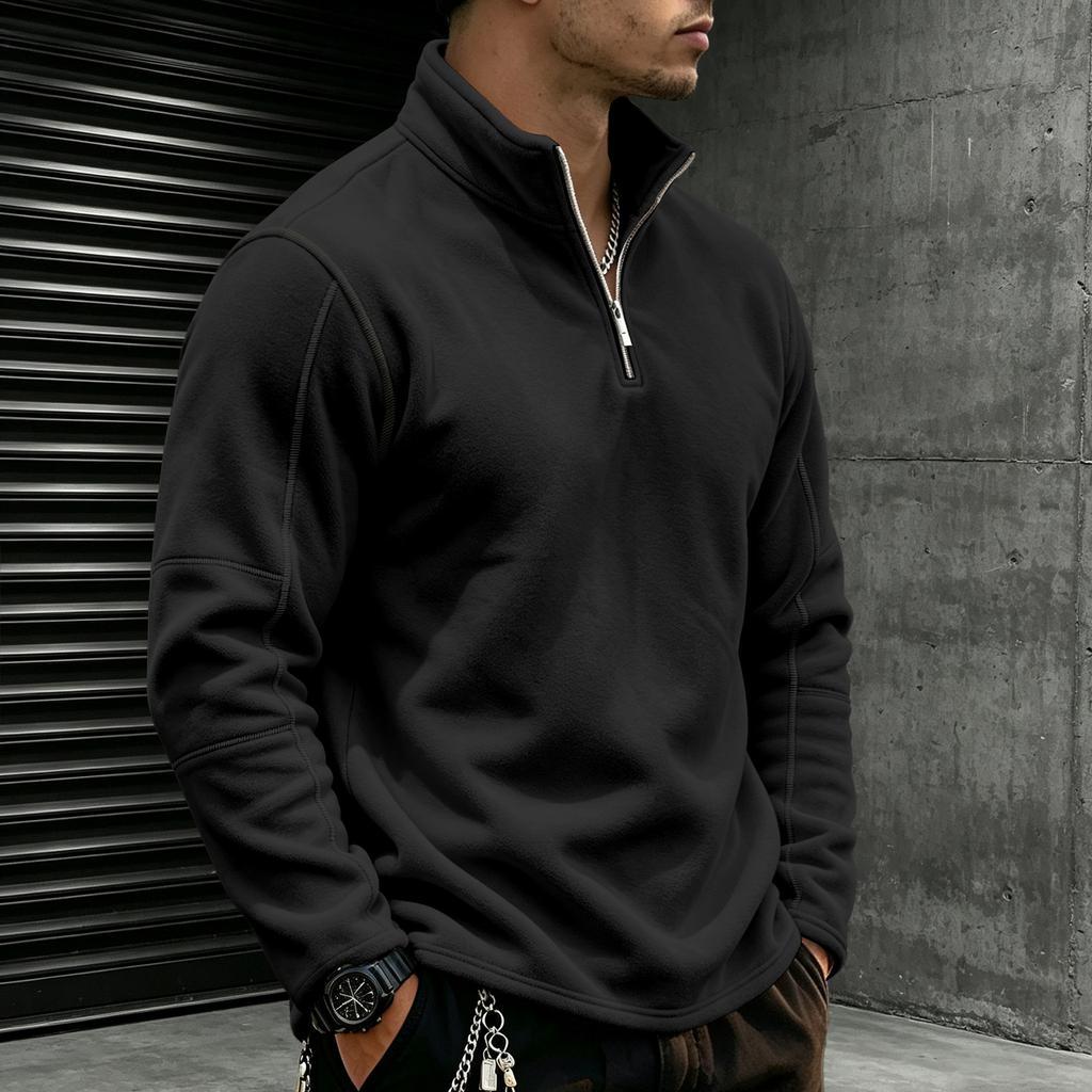 Heavyweight, Warm Men’s Autumn/winter Sports and Casual Loose-fit Versatile Fleece Zip-up Hoodie with Stand-up Collar