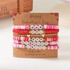 Love Heart Soft Clay Bracelets Set For Women With Pink Acrylic Letter Beads Hand Jewelry Gift