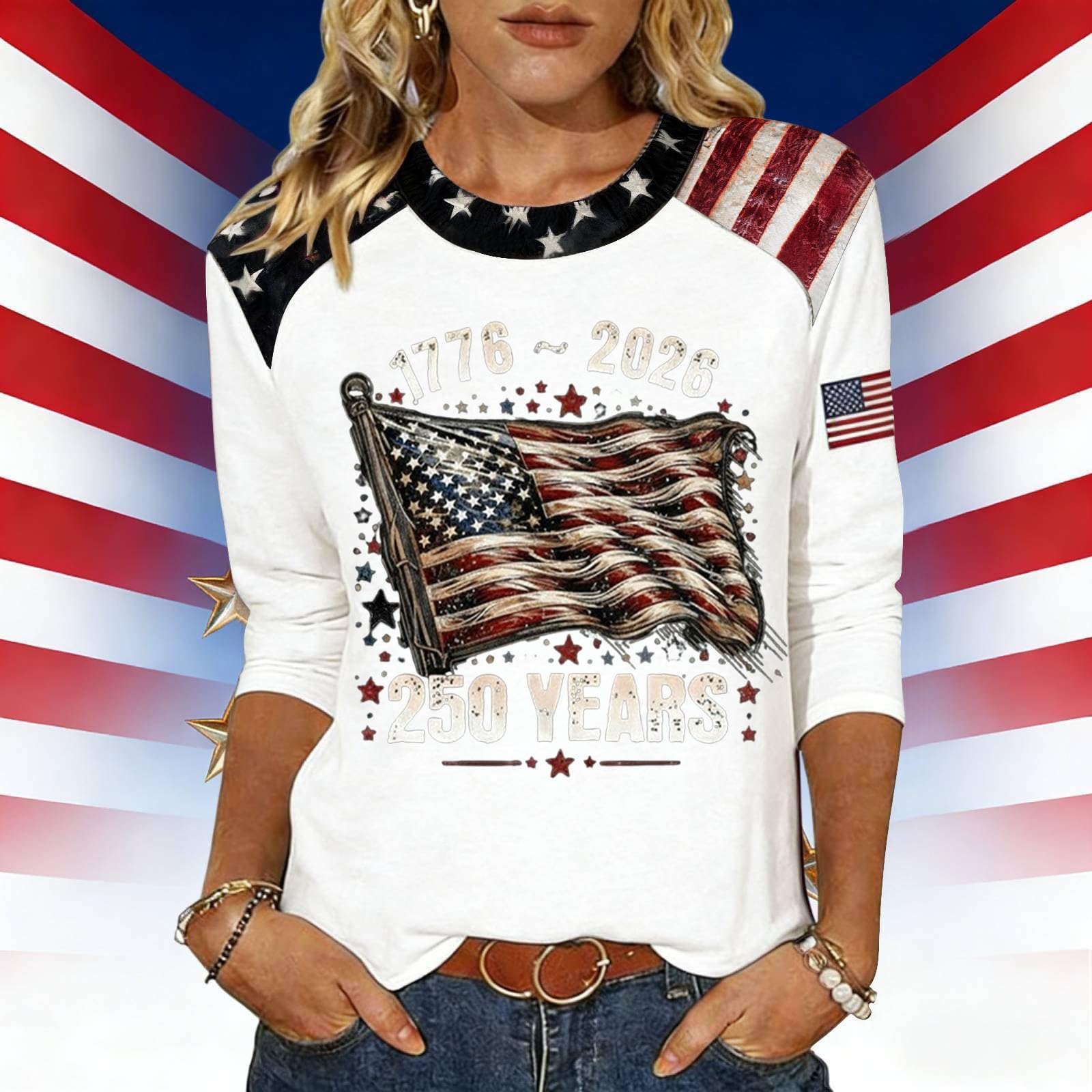 

Women s Fashion Casual Independence Day Print Top XL