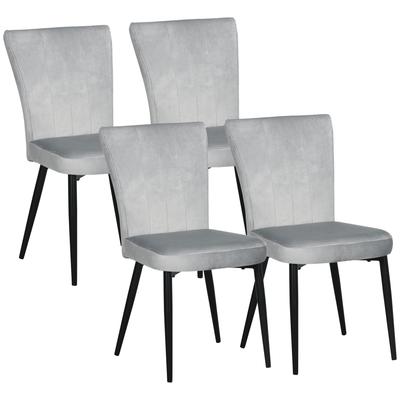 Set of 4 Dining Chairs, Accent Chairs for Kitchens and Dining Rooms, Chair Set, Velvet Look, Light Grey + Black