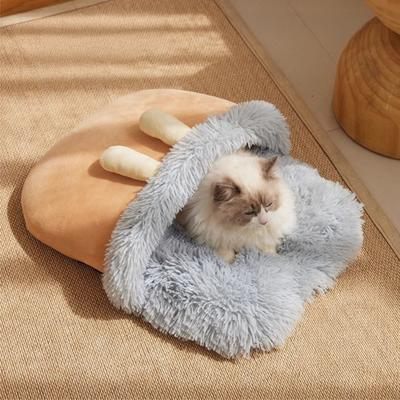 Katten Slaapzak Winter Warm Huisdier Nest Grot Bed Pluche Gevoerd Kattenbed met Konijnenoren Antislip Onderkant voor Kittens Puppy's Binnen