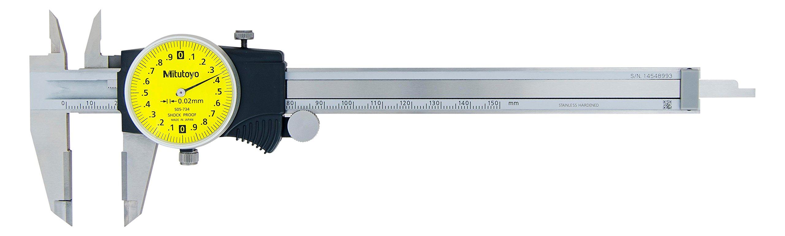

Mitutoyo 505-734 D15TXW Dial Caliper, OD Carbide, 2 mm/Rev, 0 mm-150 mm, 0.02 mm