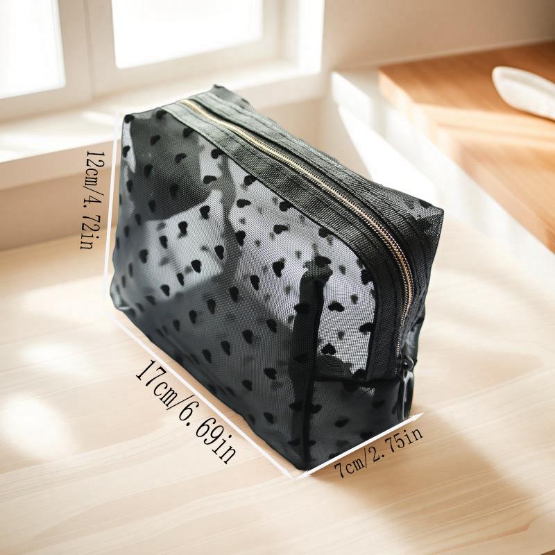 New Travel Black Mesh Cosmetic Bag Zipper Makeup Bag for Women Wash Toiletry Bag Makeup Organizer Portable Storage Pouch
