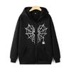 Y2K Spider Web Print Zip-Up Hoodie - Gothic Harajuku Style
