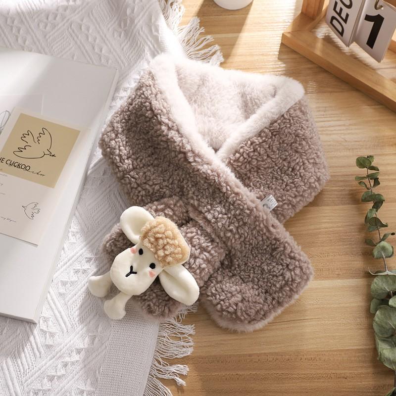 Soft Fleece Knit Scarf Winter Warmth Unisex Cartoon Lamb Print Neck Wrap Stylish Lightweight