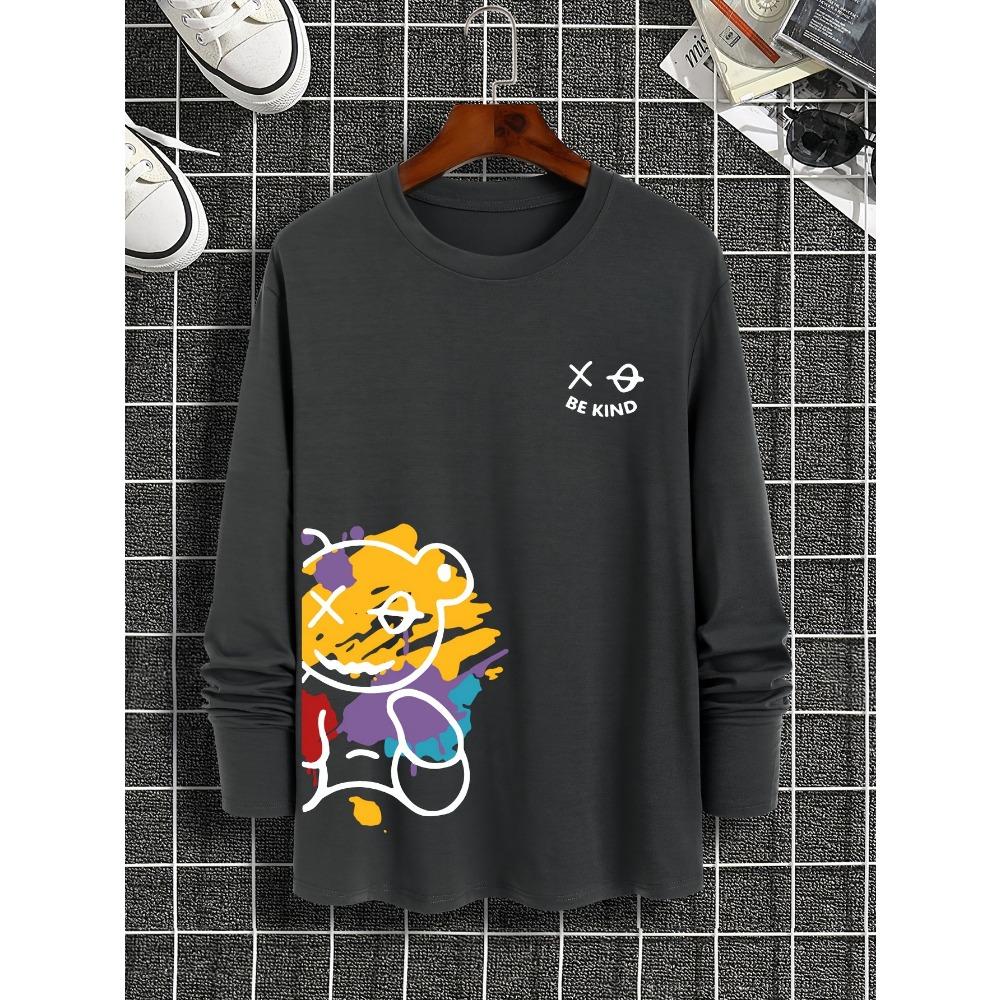 

Мужская футболка свободного кроя, удобная повседневная, с принтом мультяшного медведя, круглым вырезом и длинным рукавом XL