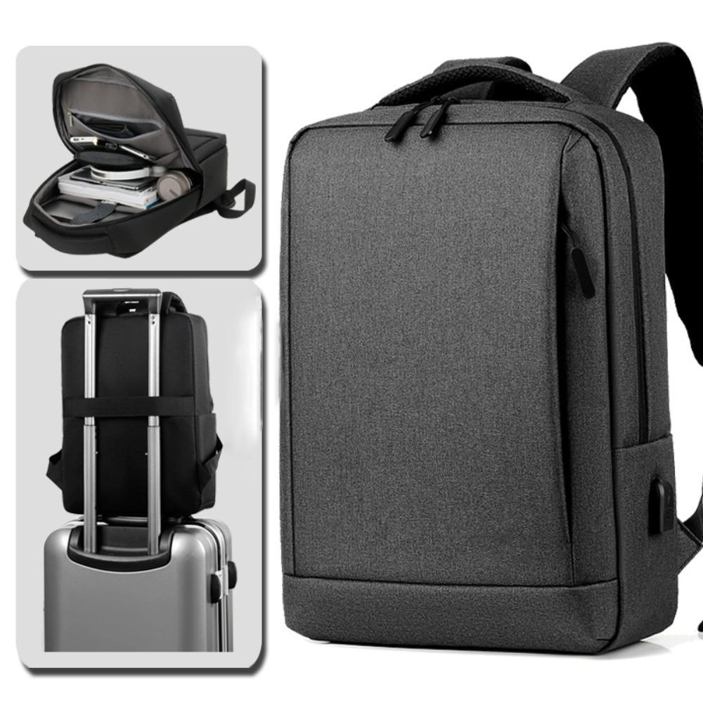 

Ultra-thin Laptop Backpack with USB Charing Port High-capacity Business Men Bag Solid Color Waterproof Slim Back Pack темно-сірий колір