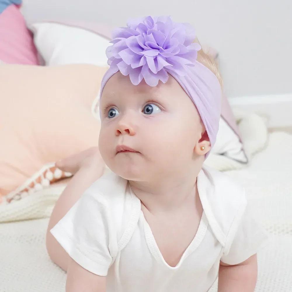 4 st/set Nyfödd Baby Blomma Bredd Hårband för Flickor Elastisk Barn Turban Baby Rosetter Mjukt Nylon Huvudbonad Håraccessoarer