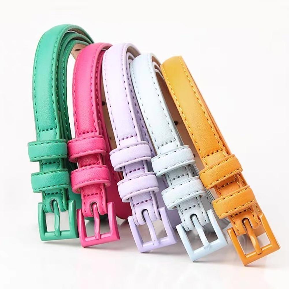 Pu Leather Thin Waist Belt Elegant Dress Waistband Classic Candy Color Belt  Daily