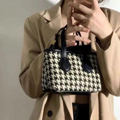 Stylová mini taška s kohoutí stopou pro ženy, elegantní kabelka s koženými uchy, všestranná pro každodenní nebo neformální nošení