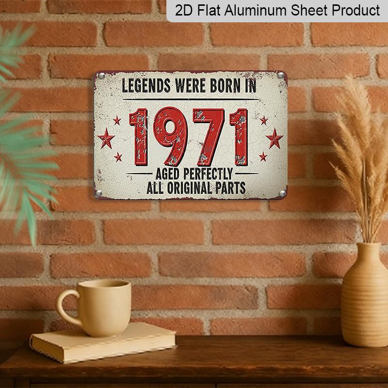 2D Flat 1pc ("8X12"), "Legends Were Born in 1971 Metal Sign - Vintage Style Birthday Gift for Men and Women, Rustic Wall Decoration, Anniversary Gift