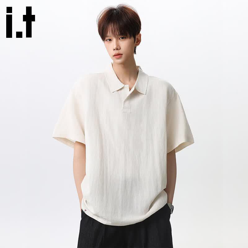 :CHOCOOLATEit Men's Ice Silk Linen Blend Polo Shirt