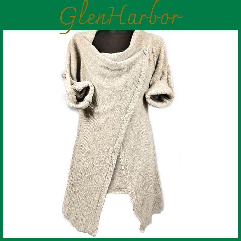Elegante Maglione Cardigan Wrap da Donna a Maglia con Accogliente Collo a Dolcevita Sciarpa