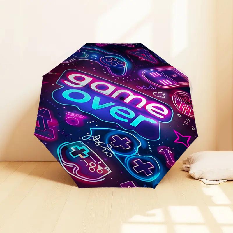 Neon Gaming Neon Game Over Automatic Opening Umbrella - Portable Folding Design with 8-Bone Steel Frame, , Ideal Gift for Gamers, Travelers,