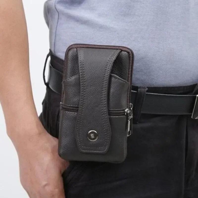 Sacoche Homme Cuir Grande Capacité Sac Ceinture Sacs Épaule Marron Sacs Bandoulière Multi-couches Boucle Sac Téléphone Portable Sacoche Ceinture