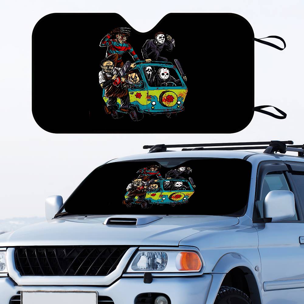 New Arrival Horrible Friends Killer Movie Holographic Windshield Sunshade Car Front Windshield 70x130cm Sun Visor Heat Reflector