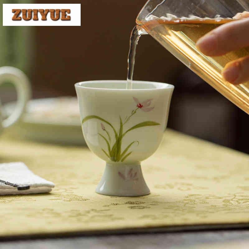 2 Stück/Los Handbemalte Orchidee Hoher Fuß Teetasse Elegante Teeschale Tasse Teeverkostung Persönliche Tasse Chazhan Meistertassen Teeservice 70ml