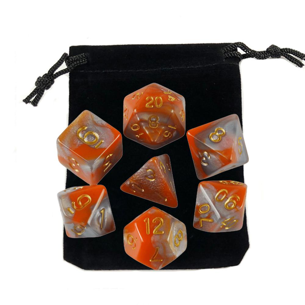 7-pack Dice with Carryall D4 D6 D8 D10 D D12 D20 Polyhedral Board Game Pieces