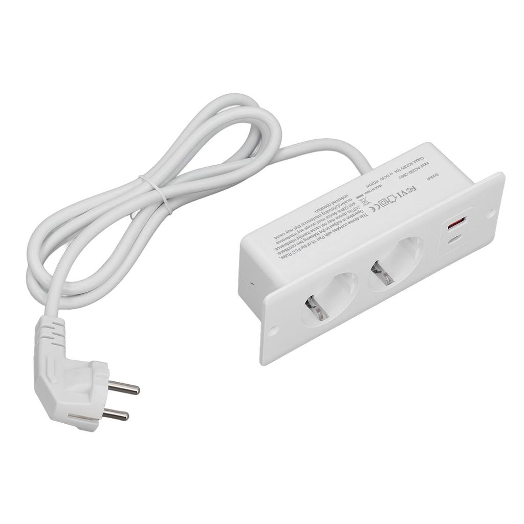 Recessed Socket 2 Outlets with PD20W USB C USB A Port Embedded Furniture Power Strip 1.5m Cord