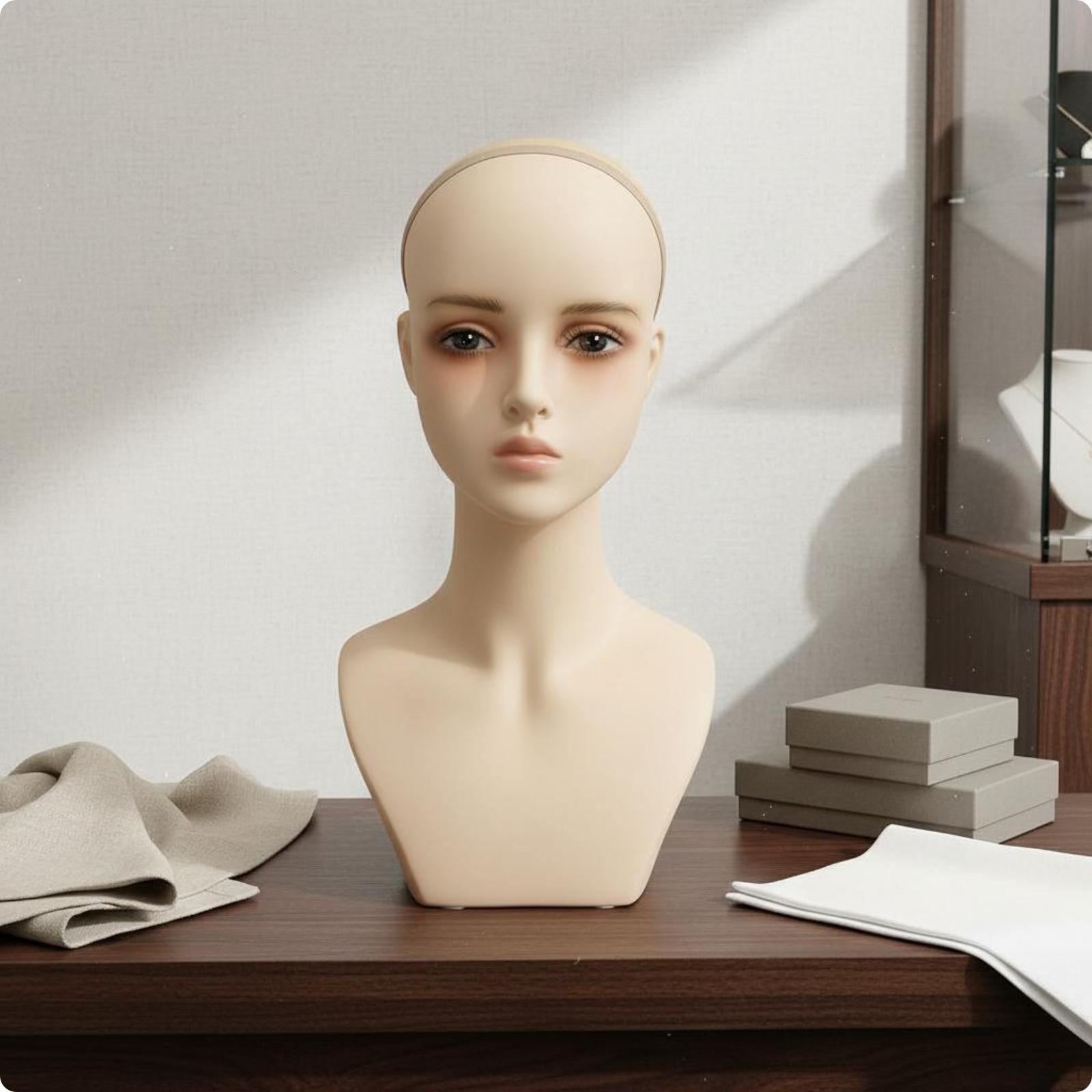 Hairpiece Display Head Makeup Practice Realistic Female Model Facial Features for Salon