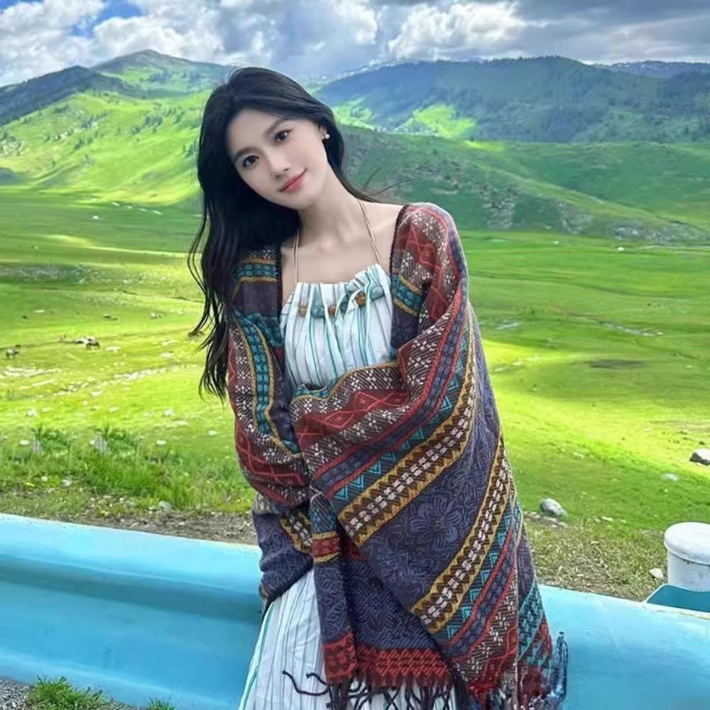 Ethnischer Stil Schal Kopftuch Sonnenschutz Temperament Strickjacke Für Frauen Dame Mädchen