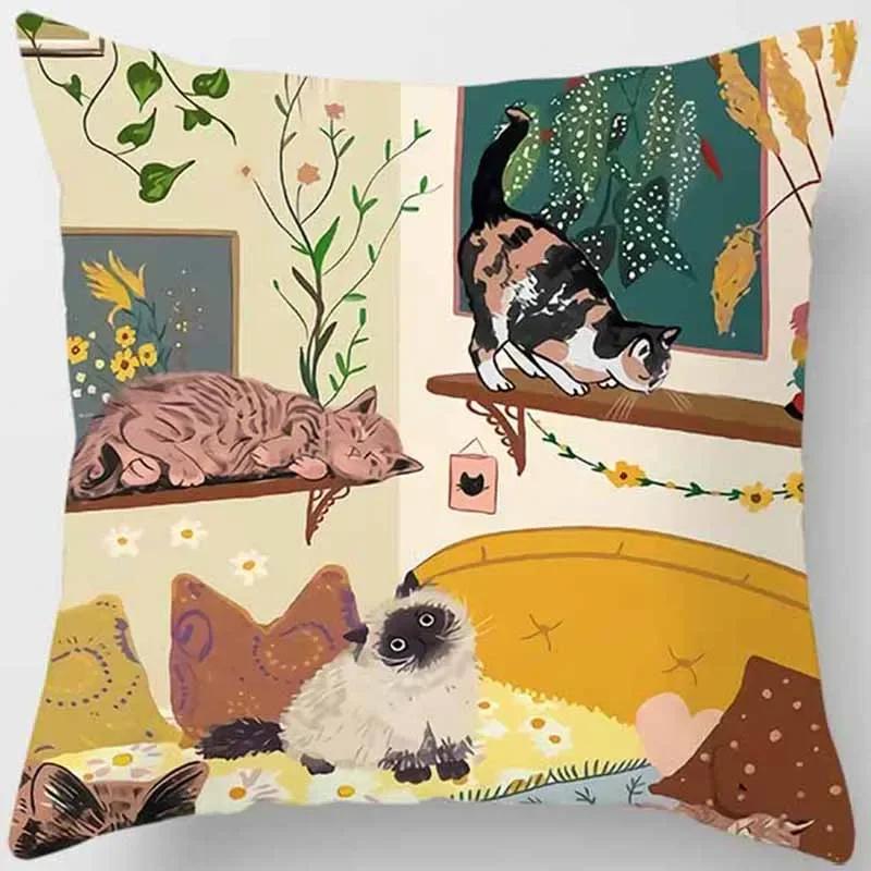 Cat Is Leisure Life Square Pillowcase, Used For Home Decoration, Car Sofa Cushion Cover45Cm*45Cm