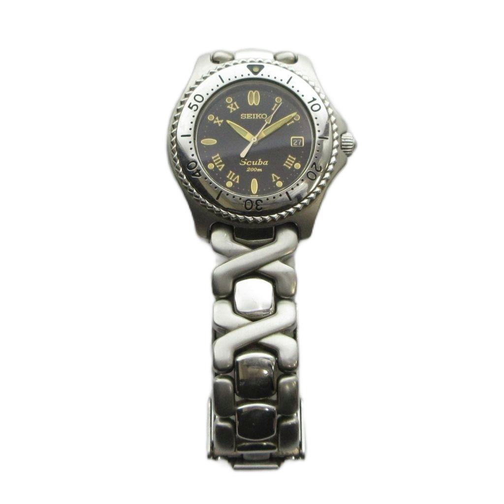 SEIKO Scuba 200m Date Black Roman Numerals 7N35-6080 Diver's Watch, Quartz, Calendar, Dial