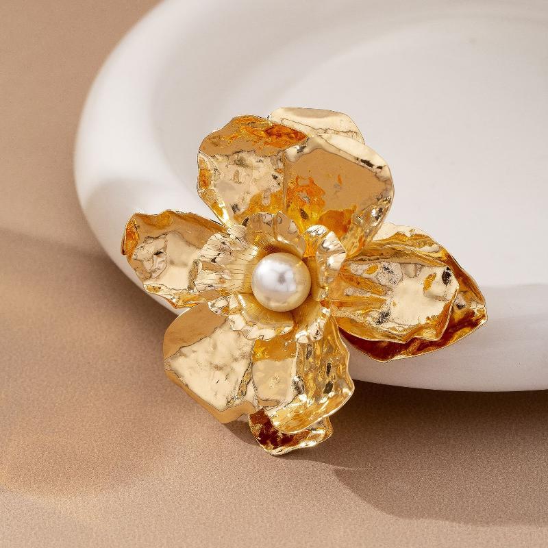 1 Stück Damen Großes Statement Elegantes Kragenzubehör Luxuriös Retro 3D Geschichtete Goldene Blume Brosche Für Party Hochzeit Täglich