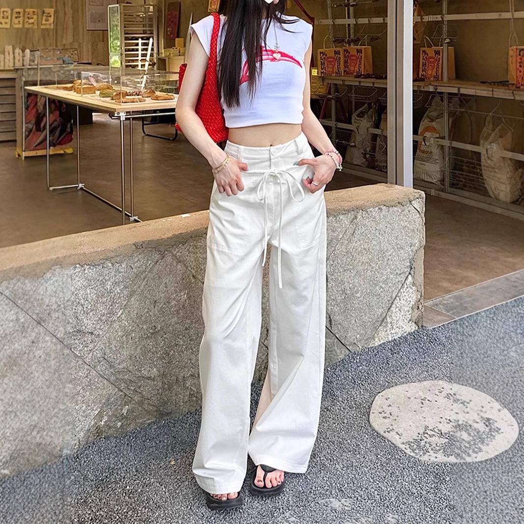 

Women s Retro Wide-Leg Parachute Pants with Drawstring L Premium білий