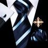 Pearl Brooch with Silk Tie for Men Vintage Floral Teal Necktie Hanky Cufflinks Gift Formal Set