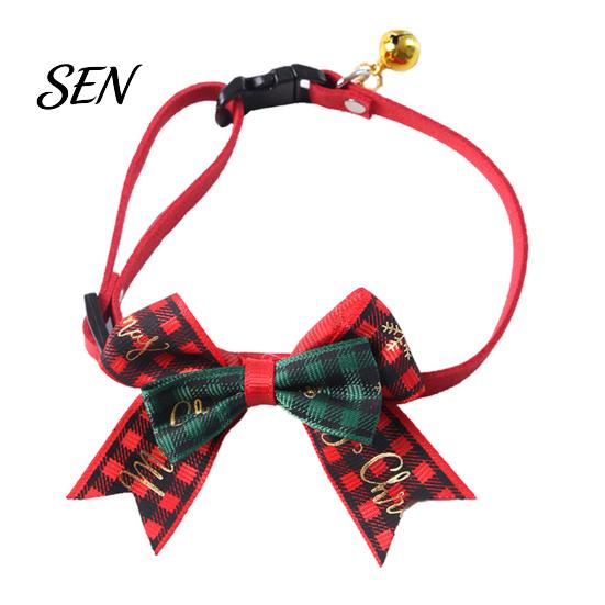 Christmas Pet Accessories Bow Collar, Adjustable Cat Collar with And Bell, Safety Buckle Plaid Print for Cats, Small Dogs, Holiday Wear Bell