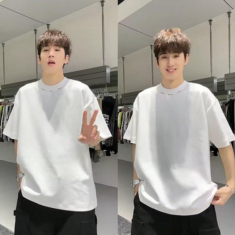 

Новая мужская летняя модная простая футболка с принтом, с коротким рукавом, мужская модная свободного кроя с рукавом пять четвертей 3XL белый