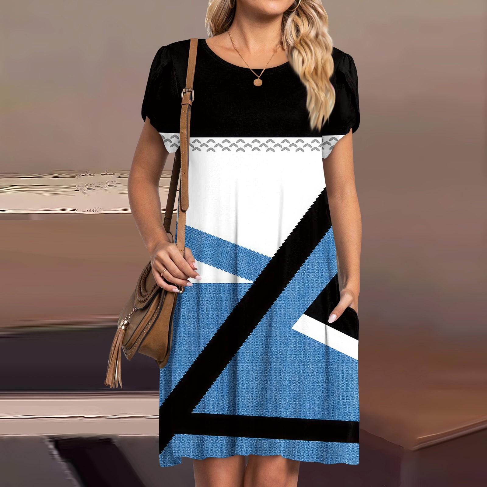 

Женские летние платья с короткими рукавами, повседневное свободное платье с круглым вырезом, удобный пляжный сарафан с карманами XL белый