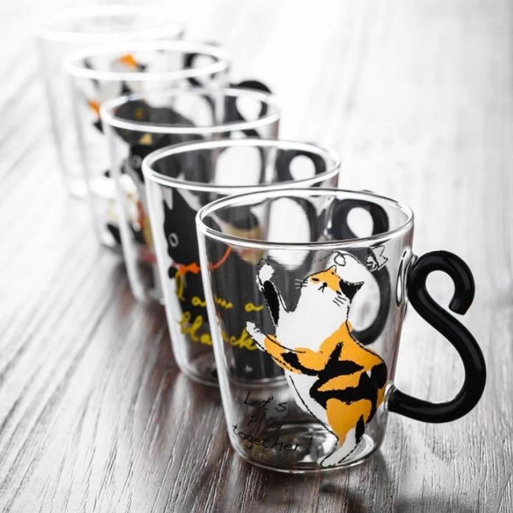 Creative For Home Office Heat Resistant Cat Tail Handle Glass Mug Handy Cup Glass Cup Breakfast Mug