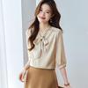 Srcr Women's 19 Momme Silk Ribbon Tie Mid-Sleeve Blouse