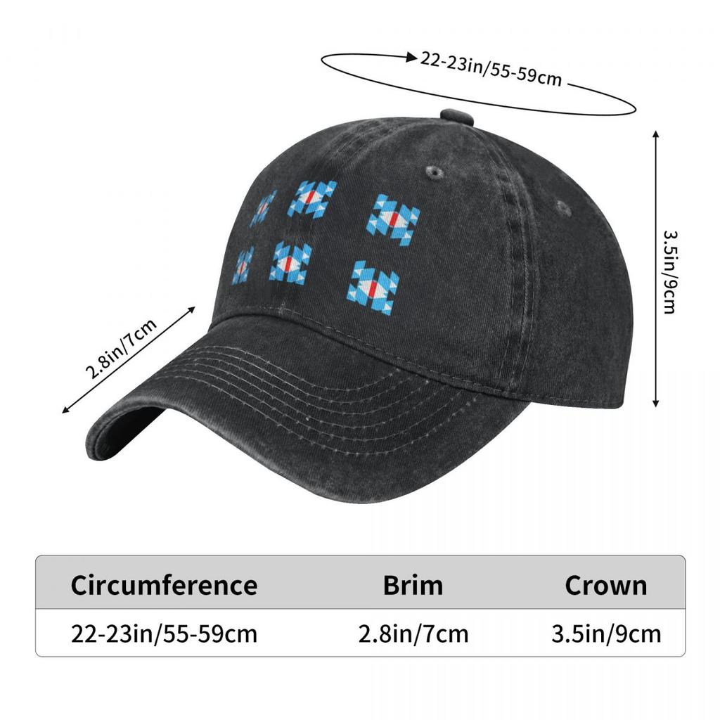 Blue White And Red Pattern Baseball Caps Vintage Denim Washed Headwear Unisex Style Outdoor Running Hats