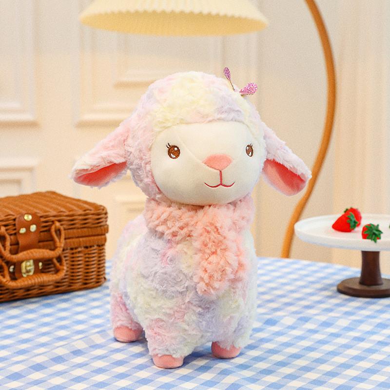 Cute Sheep Rainbow Plushie Animal Toy With Short Pile Fabric For Kids Playroom
