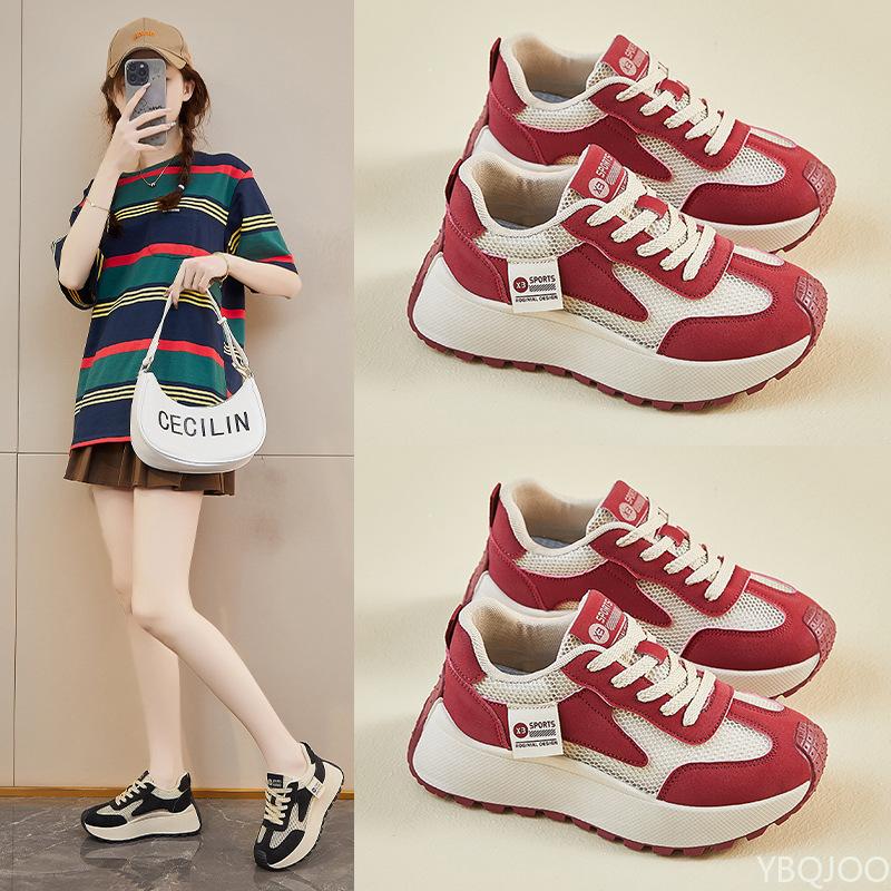 Fashion Women summer thin Lightweight breathable Mesh anti slip height increasing shoes Thick soled new fashionable versatile shoes