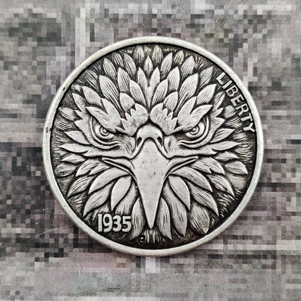 

American silver coin, silver dollar, blown silver dollar, 1935, eagle skull coin, collectible
