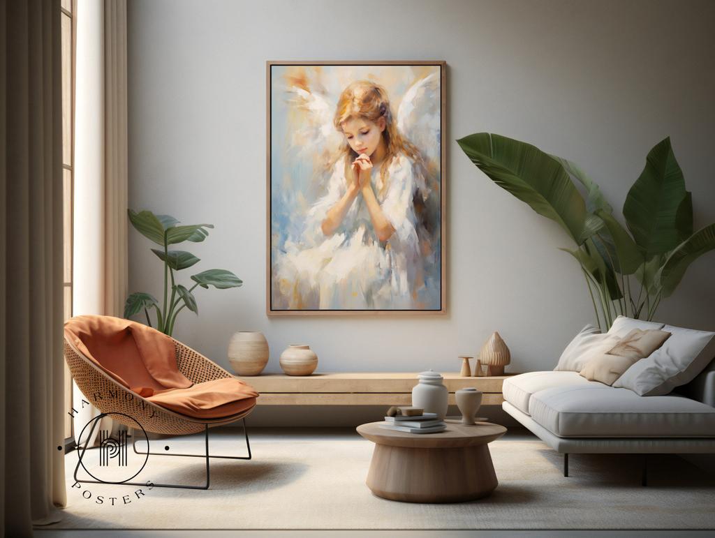 Charming Heavenly Guardian Charming Heavenly Guardian, 30X40 Cm, Light Oak Wooden Frame, 230 Gsm Matte Paper