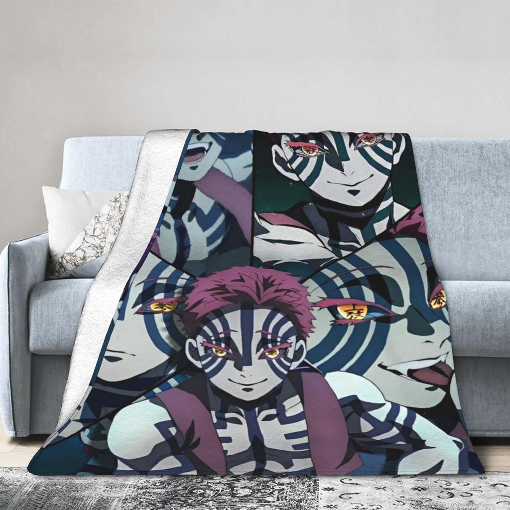 Akaza Blankets Velvet Anime Kimetsu No Yaiba Soft Throw Blanket for Car Sofa Couch Bedroom Quilt